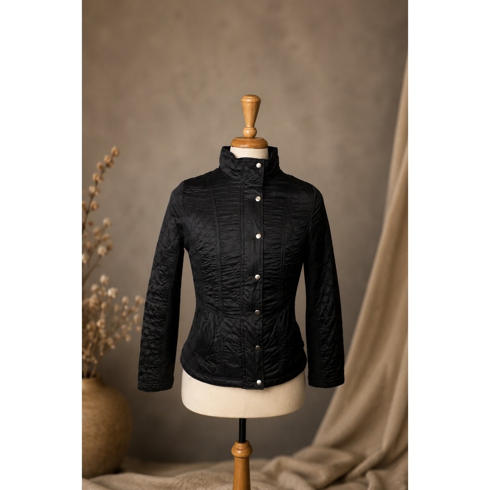 Merona Black‎ Quilted Lightweight Jacket Women's Medium Riding Style Snap Front